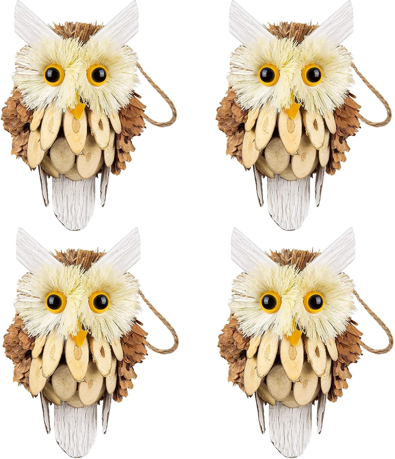 Woodland Christmas Ornaments by [Brand Name] - Handmade Rustic Owl Decorations | 4-Piece Set