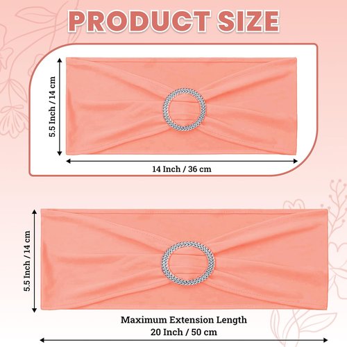 MDS Spandex Chair Sashes - Universal Fit Elastic Stretch Ties with Buckle Slider Bow | 250 Pack - Peach