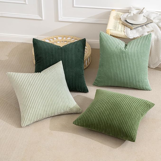 MIULEE Boho Farmhouse Sage Green Throw Pillow Covers 24x24 Inch Set of 4 Mordern Nordic Cushion Covers Soft Corduroy Spring Home Decor for Couch Bed Sofa Living Room Forest Green