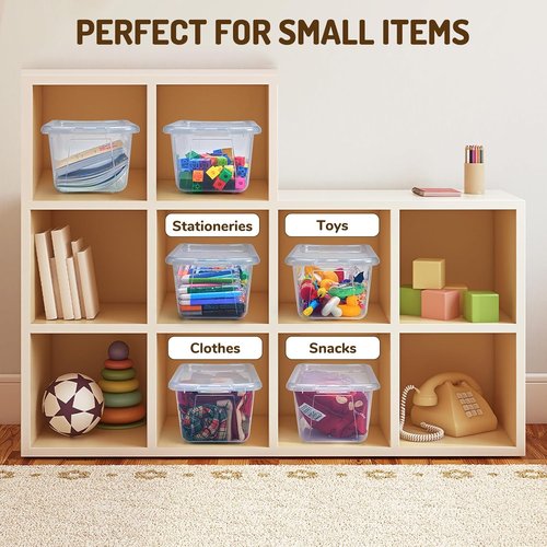 GAMENOTE 6 Quart Storage Bins - Transparent Plastic Latching Boxes for Kids' Toys & Crafts | Stackable Design
