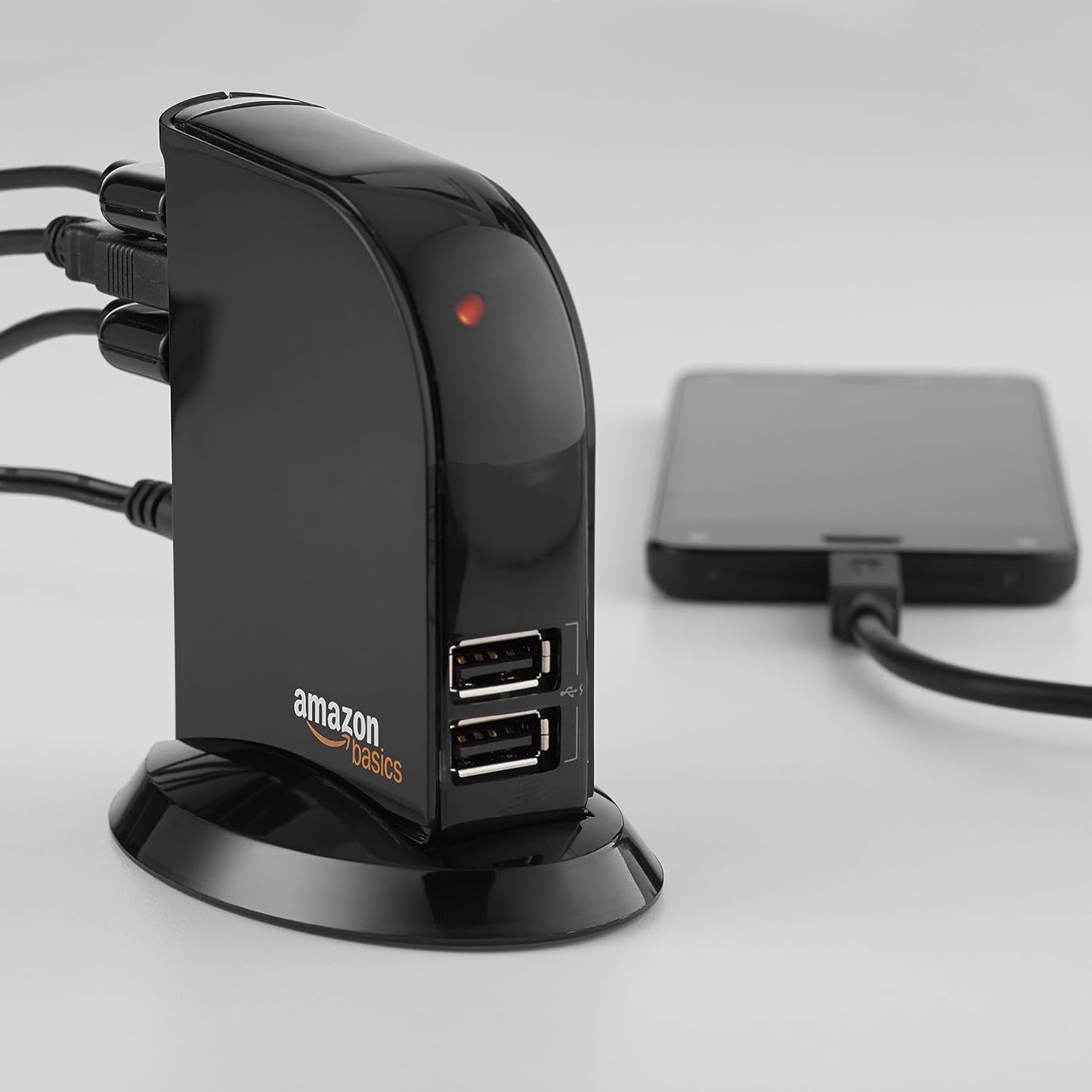 Amazon Basics 7 2.0 5V/4A Port USB Hub Tower with Power Adapter, Plug and Play, Charging Ports, Black