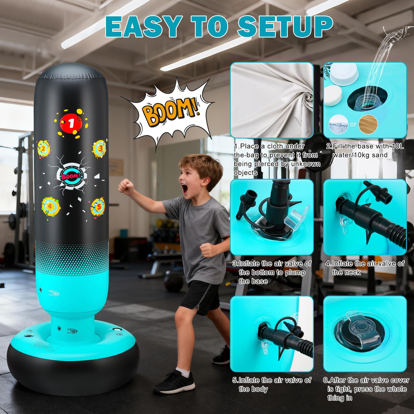 EIVONDA Punching Bag for Kids 65" Inflatable Dinosaur Kids Punching Bag with Boxing Gloves Boxing Bag Set with Pump Dinosaur & Hitting Target Pattern 2 in 1 Birthday Gifts for Boys & Girls Age 3-12