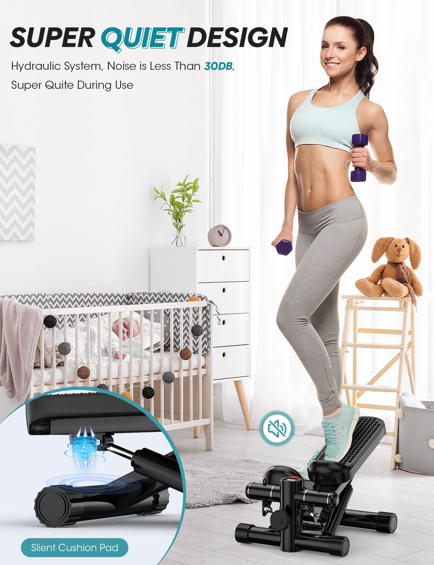 Steppers for Exercise at Home, Mini Stepper with Resistance Bands, Portable Stair Stepper 330LBS Weight Capacity, Adjustable Height Stepper Machine with LED Monitor for Full Body Workout