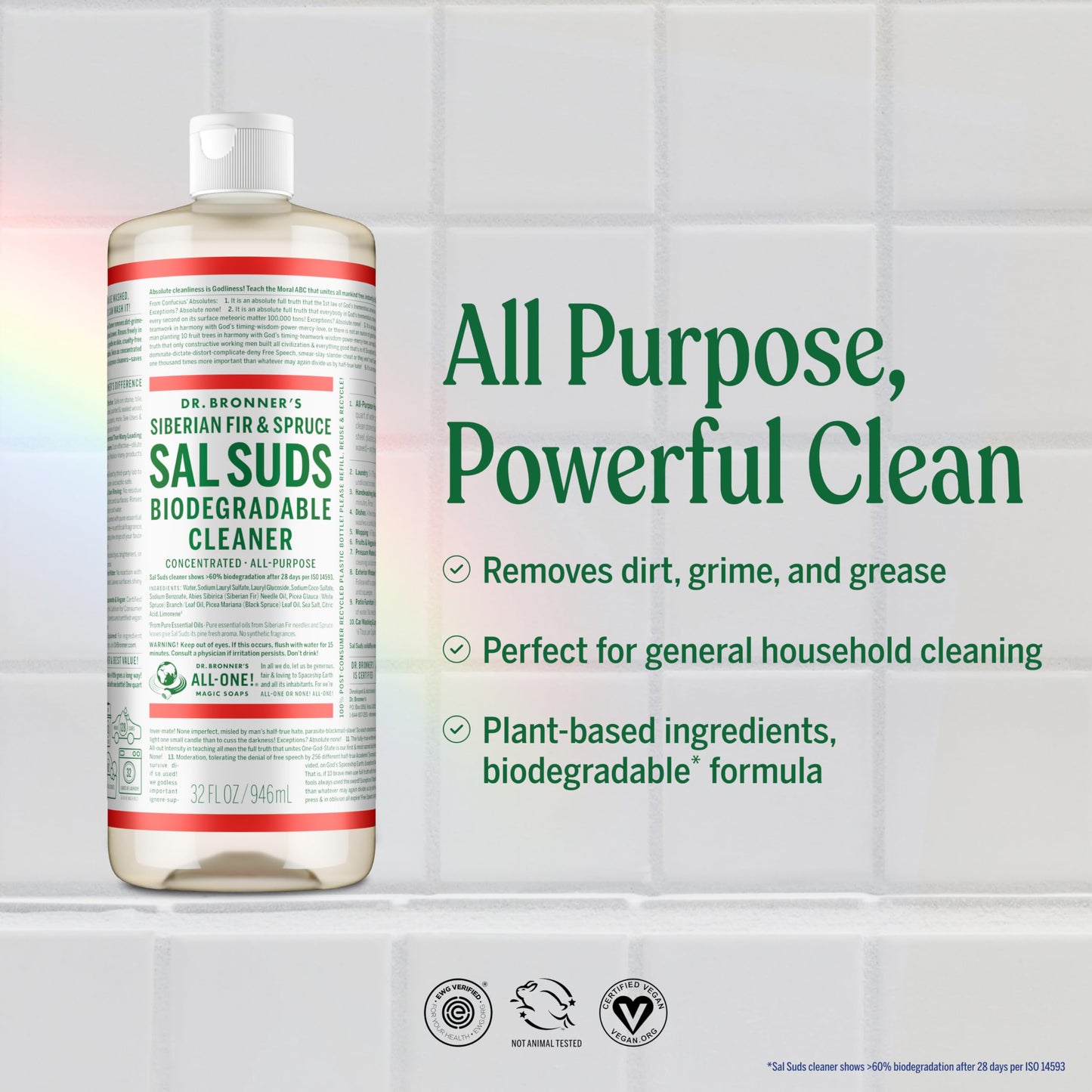 Dr. Bronner's Sal Suds Biodegradable Cleaner (32 oz) – All Purpose Pine Mop Detergent for Floors, Laundry & Dishes, Multi-Surface Concentrate, Heavy-Duty Degreaser