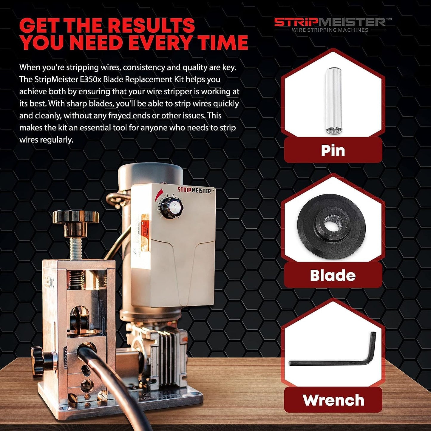 StripMeister E350x Wire Stripping Machine Kit: Complete Wire Stripping Solution with Blade Replacement and Ultra-Grip Feeder Replacement - Feeder & Shaft Assembly