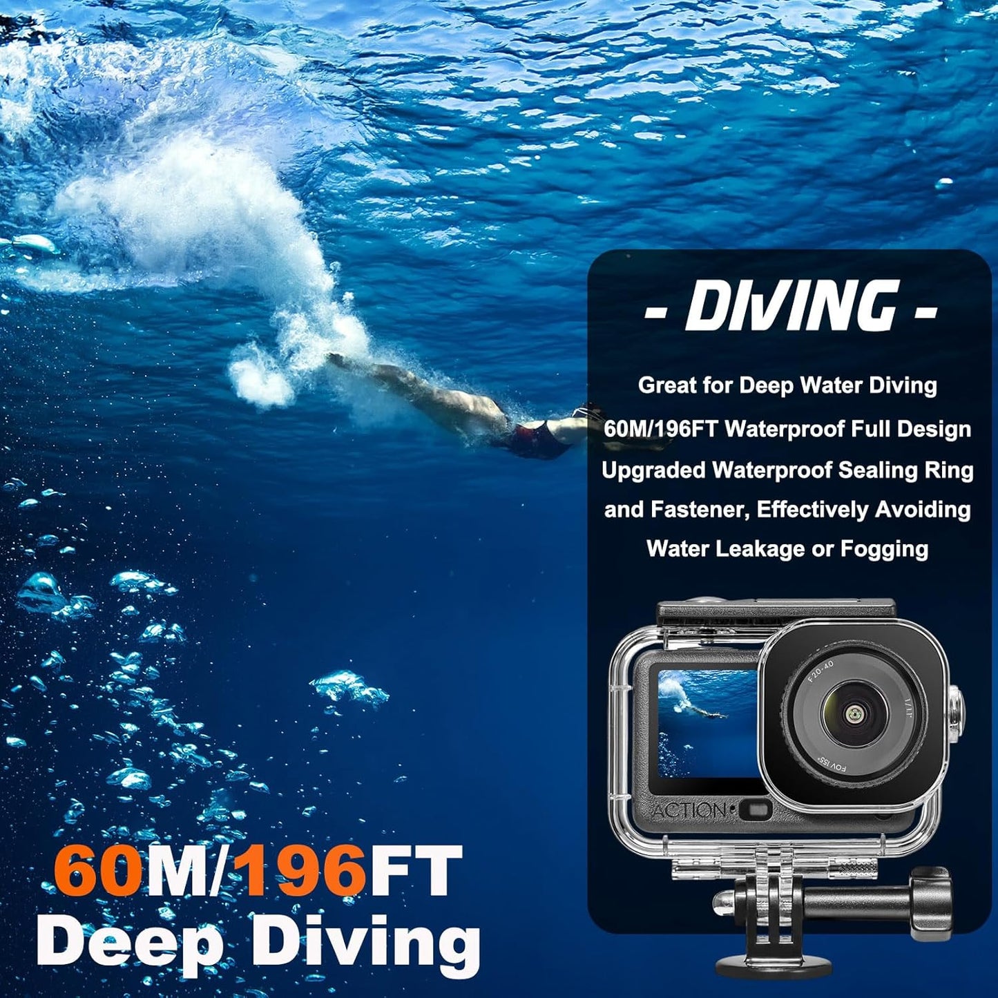 BO&DQQ 6 196FT/60M Underwater Waterproof Case Compatible with DJI Osmo Action Camera, Dive Diving Housing Cover Shell
