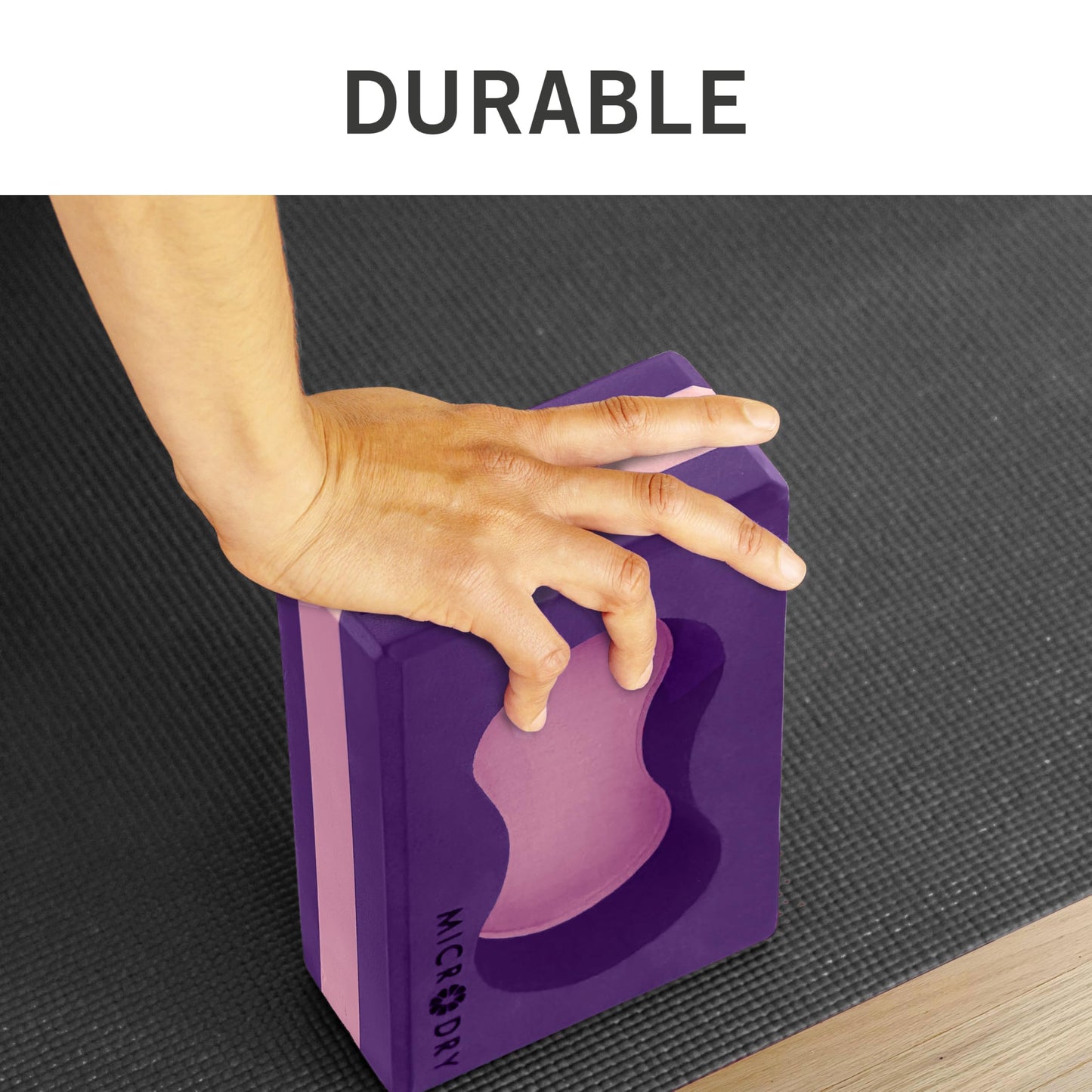 Microdry Sure-Grip Yoga Blocks, Set of 2 – Non-Slip Foam Blocks with Ergonomic Grip Cutout for Stability, Wrist Support, Flexibility & Balance Purple/Pink