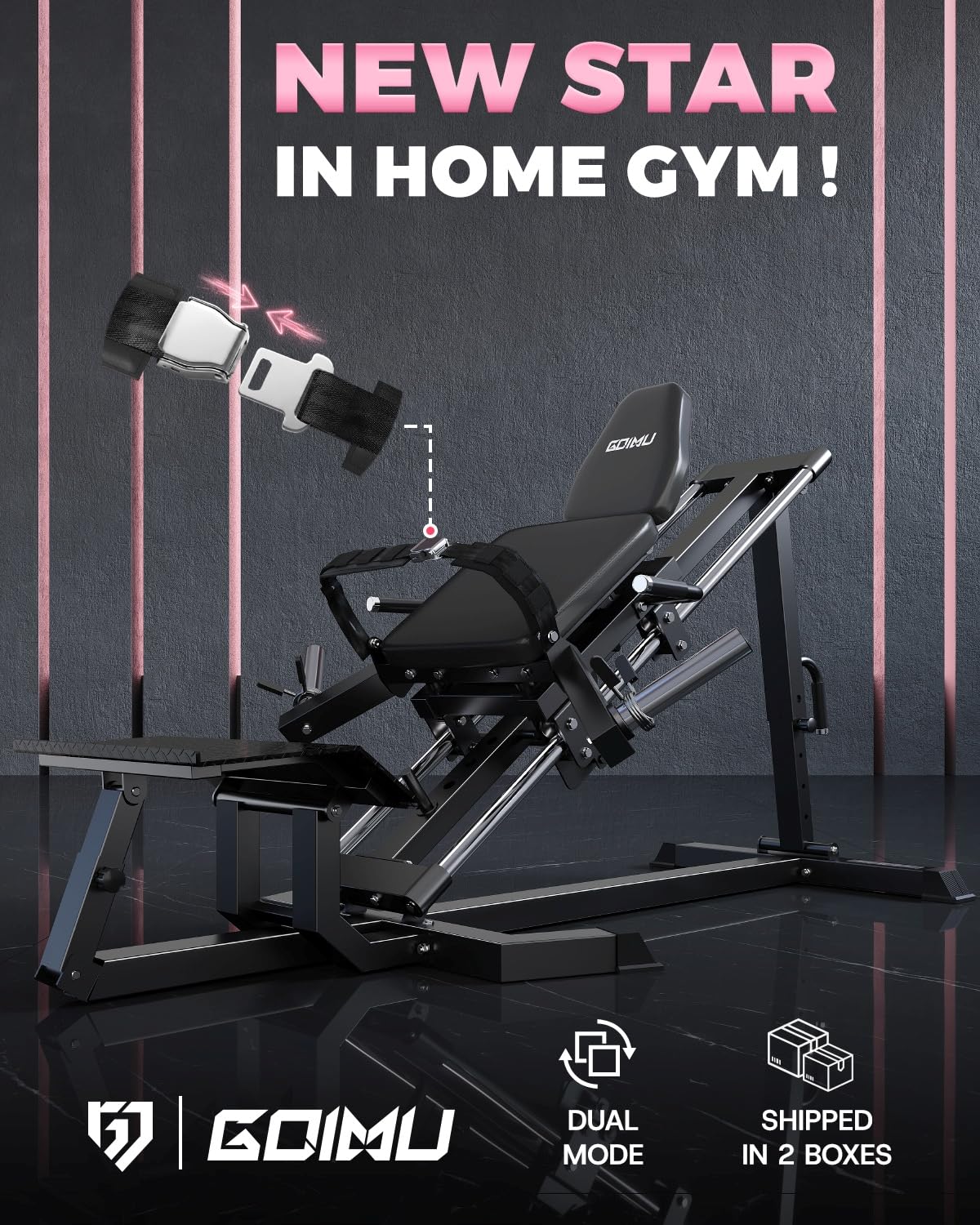 GOIMU LH01 Leg Press and Hip Thrust Machine Combo, 2 in 1 Leg Press Hack Squat Machine & Glute Bridge Machine for Home Gym, Leg Machine with Adjustable Degree, Lower Body Workout Equipment