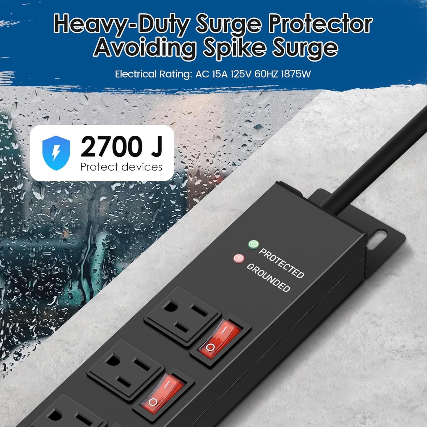 Jgstkcity Strips,8 Switches,1.5U Racks,14AWG Cord,2700J,15A 125V 1875W 10 Rack Mount PDU Power Outlet Surge