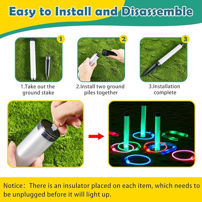Liliful 20 Pcs Ring Toss Glow in Dark Games Valentines Outdoor Ring Toss Games with LED Yard Ring Toss Game Outdoor Games for Family Adults Lawn Backyard Camping Glow Party Games