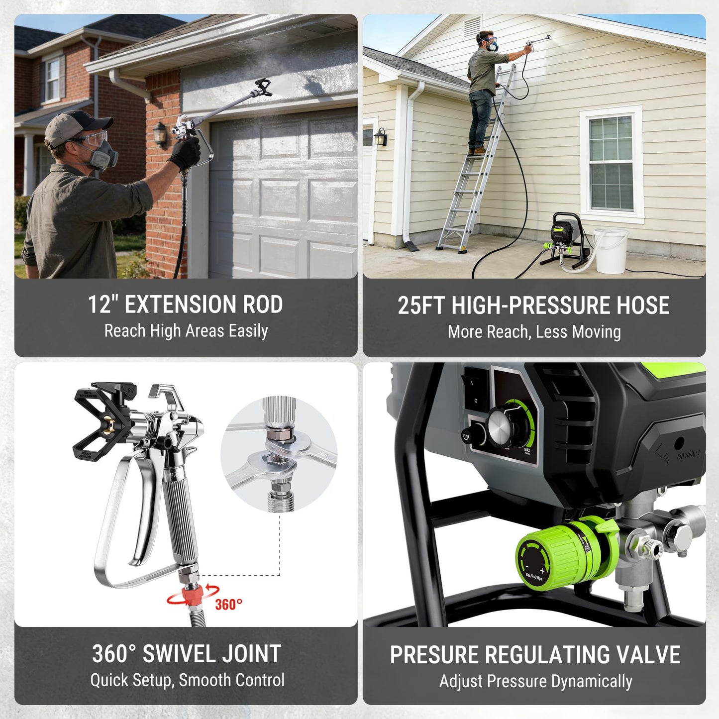 WORKPRO 700W Airless Paint Sprayer, 2900PSI High Efficiency Thinning-Free Electric Paint Sprayer with Extension Rod, Paint Sprayer for Home Interior, Exterior, Furniture, Fence & Ceilings