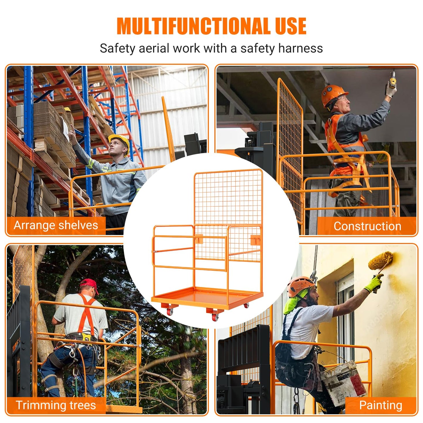 43"X45" Forklift Safety Cage with Wheels, 1800Lbs Capacity Forklift Work Platform with Non-Slip Platform & Lock, Heavy-Duty Lift Basket Aerial Platform for Warehouse Rack Repair/Construction
