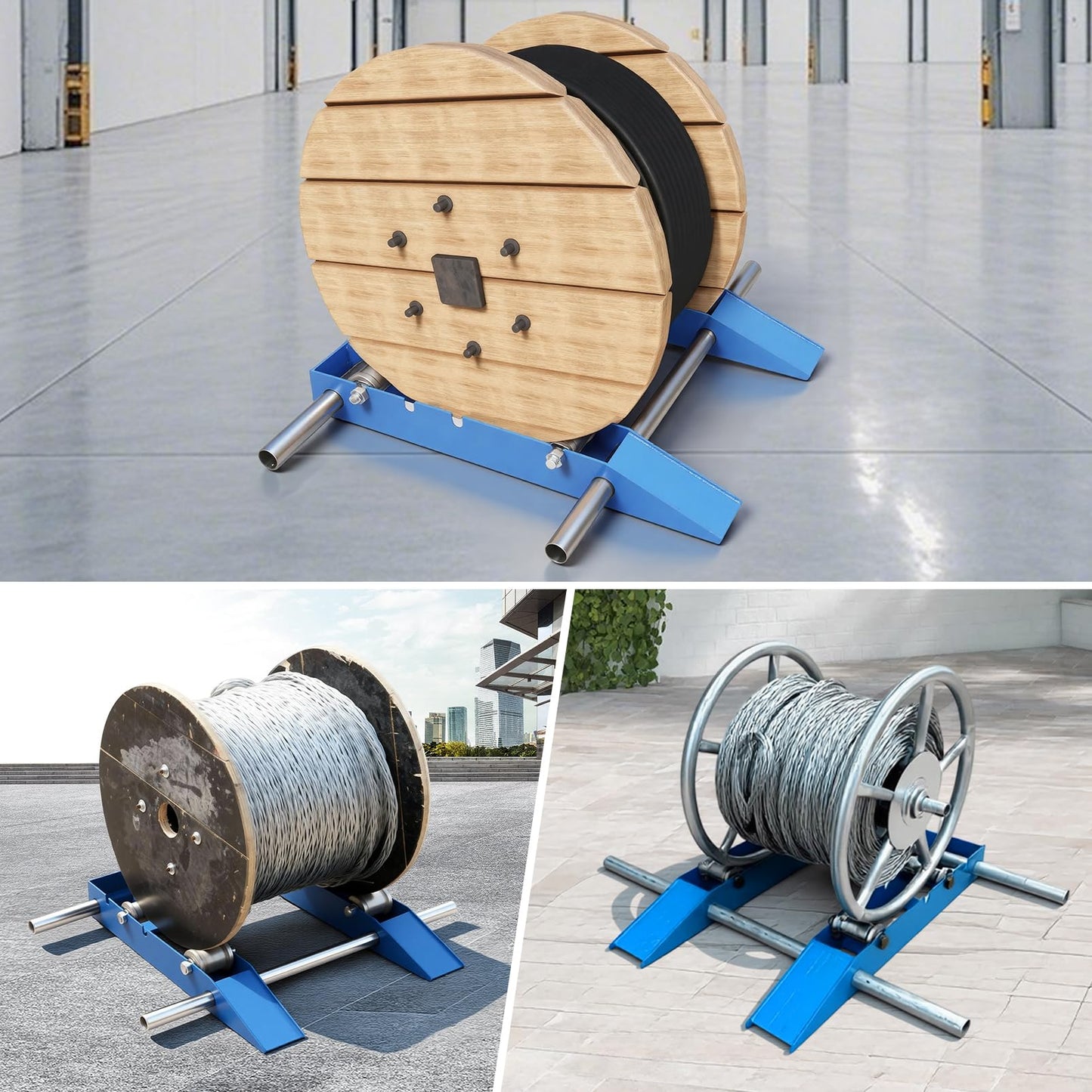Cable Drum Roller, Heavy Duty Cable Caddy,Wire Unwinder Dispenser, Double Rail Wire Stand for Drum Reel Max 39.4in Width, 2 Ton