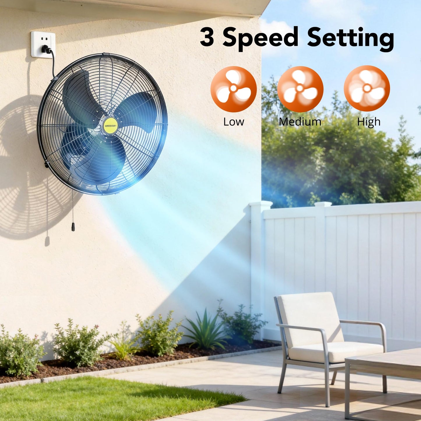 VAGKRI Wall Fan, 20 Inch High Velocity Metal Oscillating Wall Fan, 3 Speeds, 5300CFM Industrial Wall mounted Fan for Home Office Patio Garage Factory Greenhouse Warehouse Farm