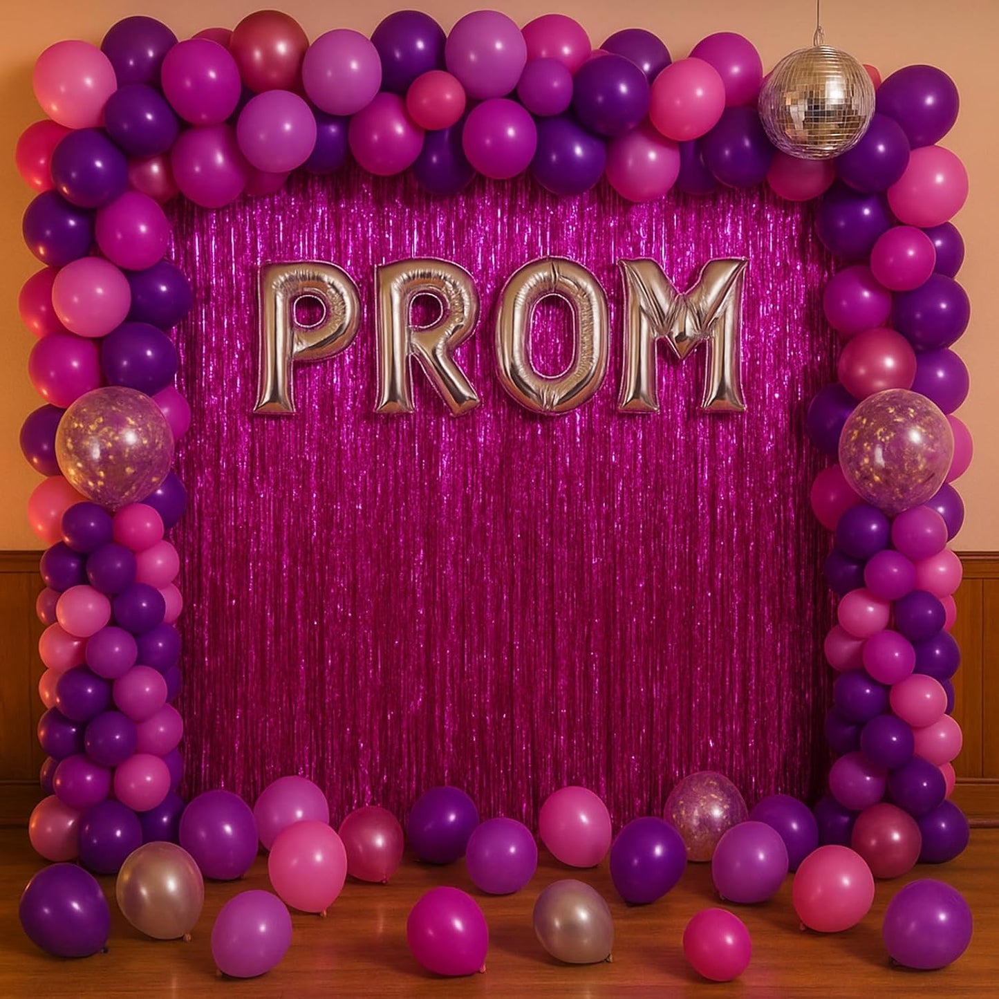 Voircoloria Pink Foil Fringe Backdrop Curtains - 3 Pack Tinsel Streamers for Parties & Events | 3.3x8.2 Feet