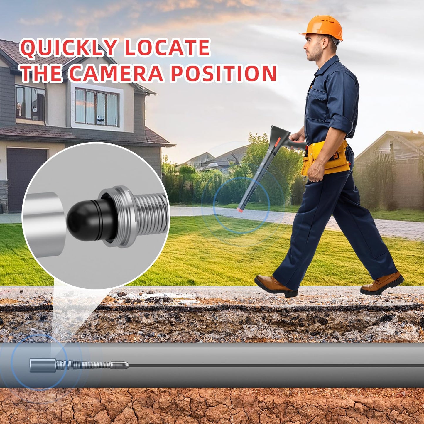 Sanyipace Drain Camera with Locator, Self-Leveling Sewer Camera 100FT/30M, 7MM Cable Pipe Camera with 512Hz Sonde, Distance Counter, Touch Control, Wireless Keyboard, for Plumbing Inspection
