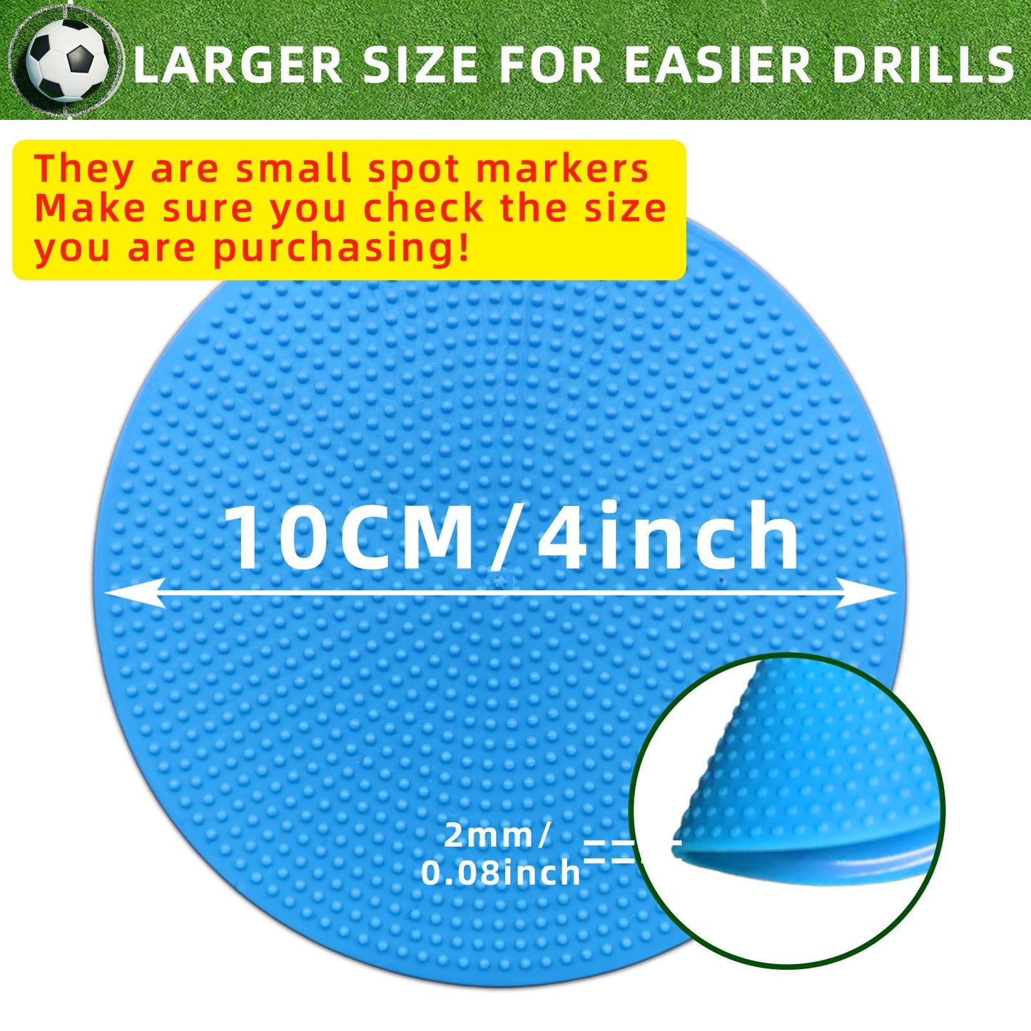 Vhxorrz Poly Spot Markers 4 inch 12 Pcs Non-Slip Rubber Floor Dots Flat Field Cones for Gym/PE Football, Soccer, Basketball, Training Agility Markers, Exercise Drills, Class Room Blue