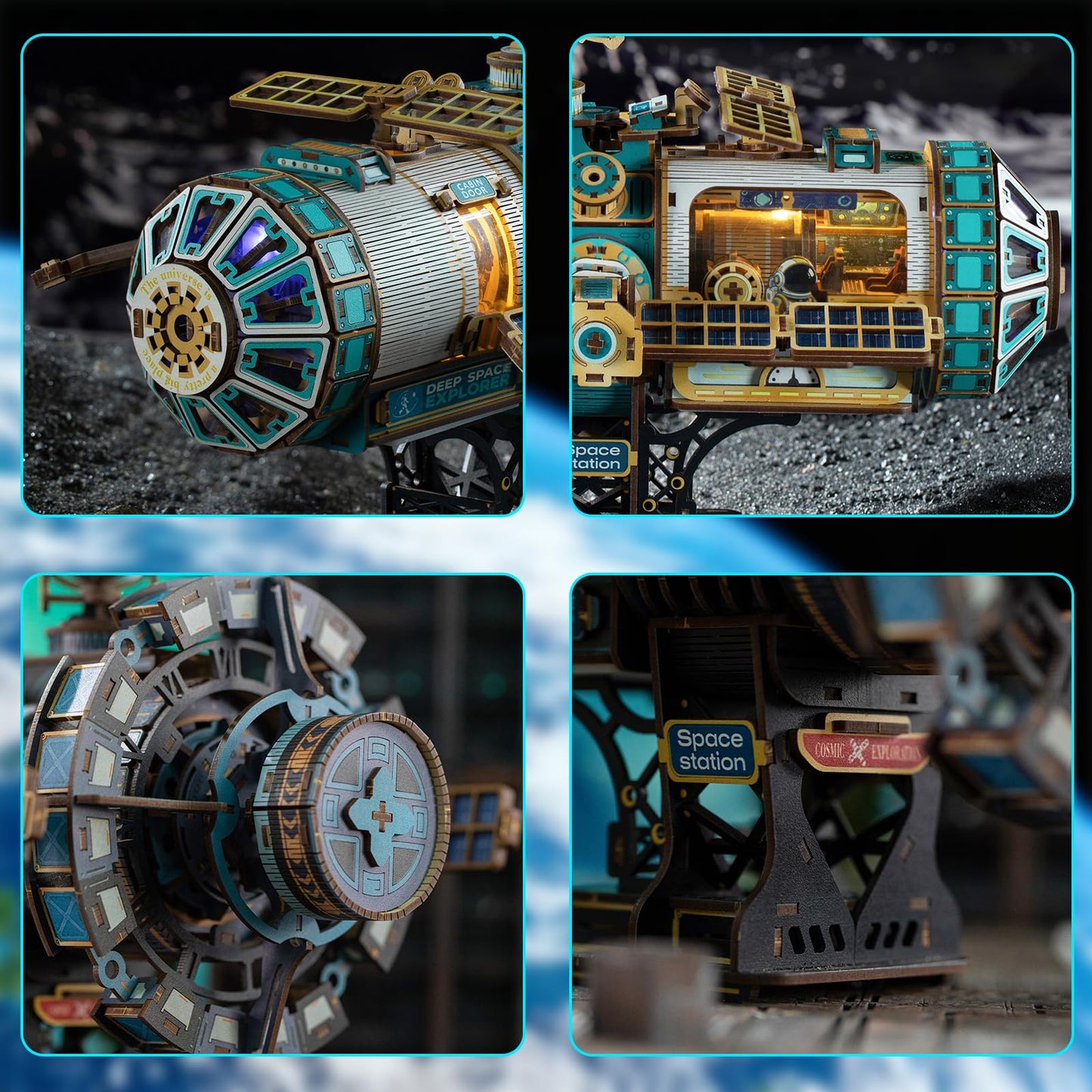 3D Wooden Puzzles for Adults - Space Station Mechanical Model Kit with Lights & Music, 511PCS Adult Wooden Puzzles, DIY Building Toy for Teen & Adults, Miniature House Kit for Birthday
