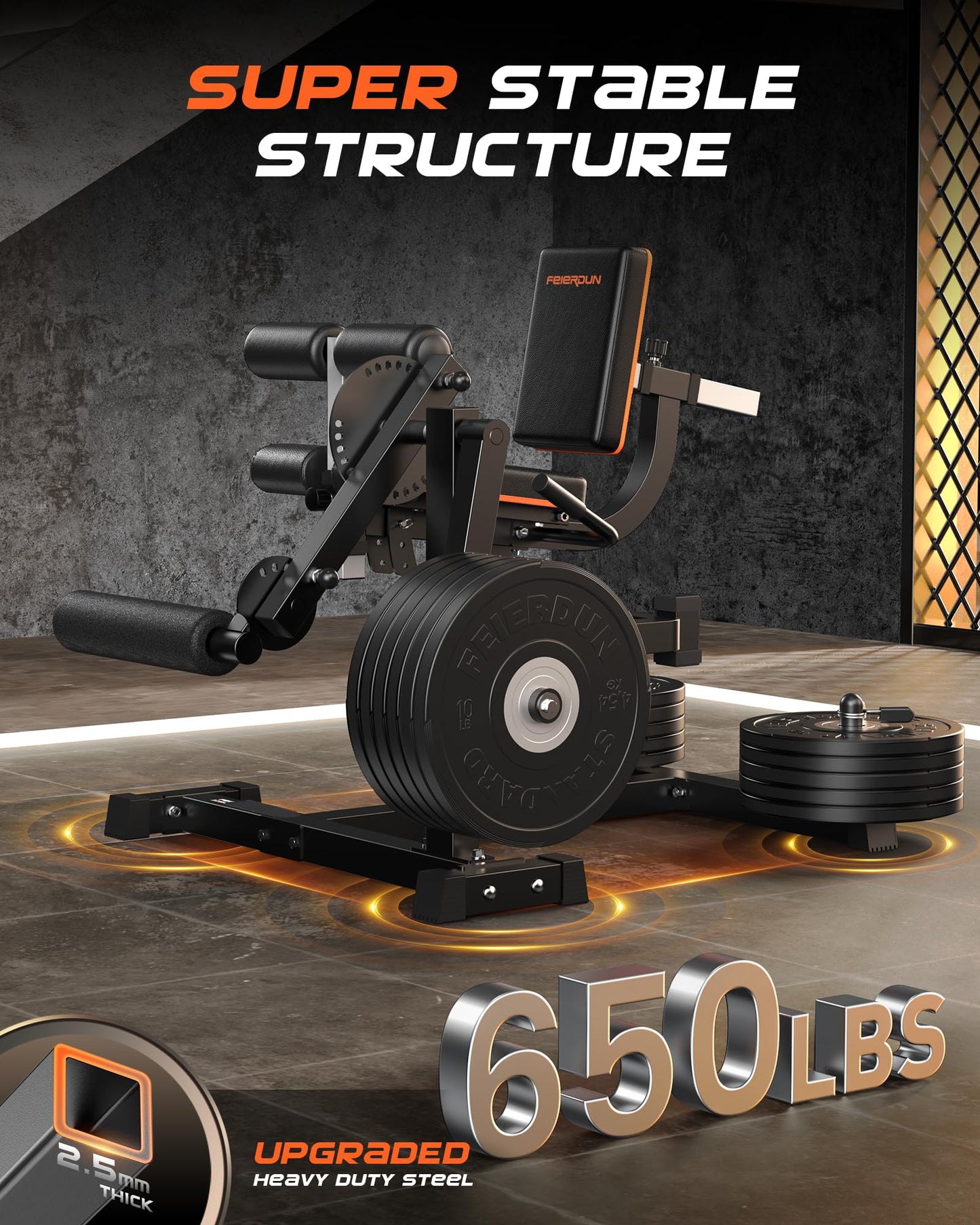 FEIERDUN Adjustable Leg Extension Curl Machine, Adjustable Leg Curl Machine, Black-Orange