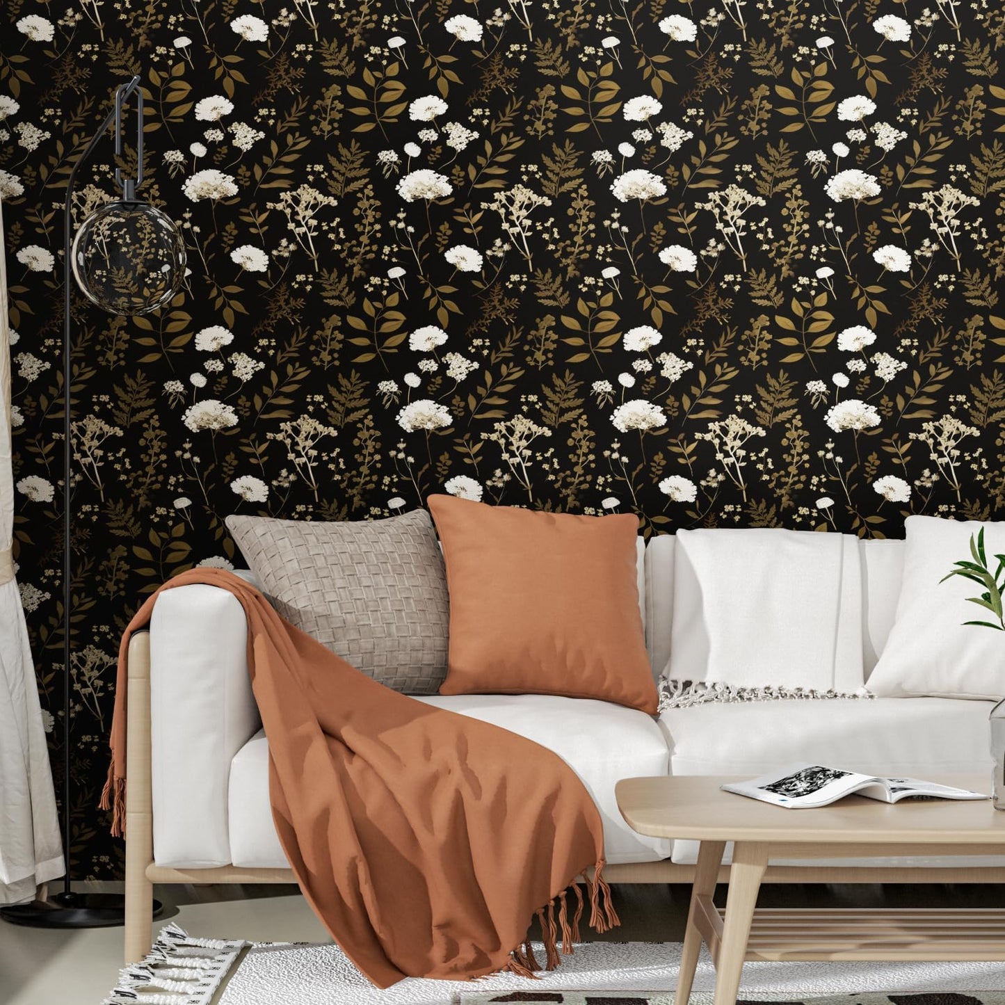 Laatse Dark Floral Wallpaper Peel and Stick Boho Wallpaper 17.5in x 393in Vintage Leaf Contact Paper Vinyl Waterproof Self Adhesive Leaf Botanical Wall Paper for Bedroom Walls Kitchen Cabinet