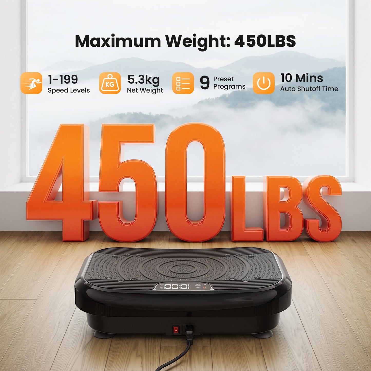 Steelite Vibration Plate Exercise Machine 450LBS Capacity, Full Body Workout Vibrating Plate for Lymphatic Drainage Weight Loss, 199 Levels Shake Platform with Resistance Bands for Women Men