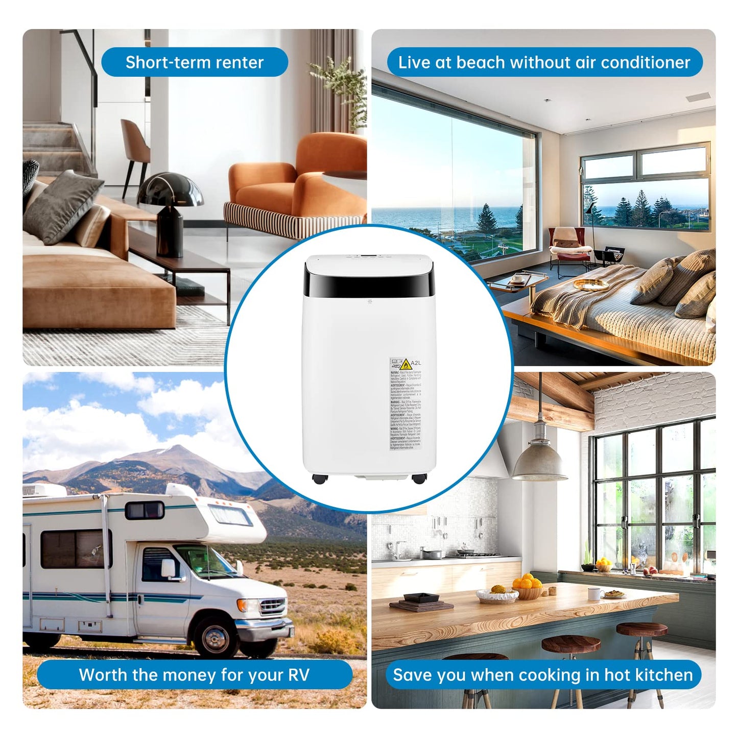 GarveeLife Portable Air Conditioner,10,000 BTU for Rooms up to 450 Sq.Ft., Smart Compact AC Unit with Cooling, Dehumidifier, Fan, Remote Control and Window Kit, White
