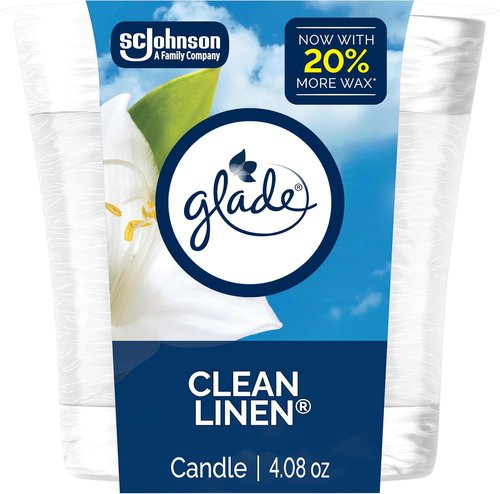 Glade Scented Candle Jar - Clean Linen Fragrance with Essential Oils | 4.08 Oz Air Freshener