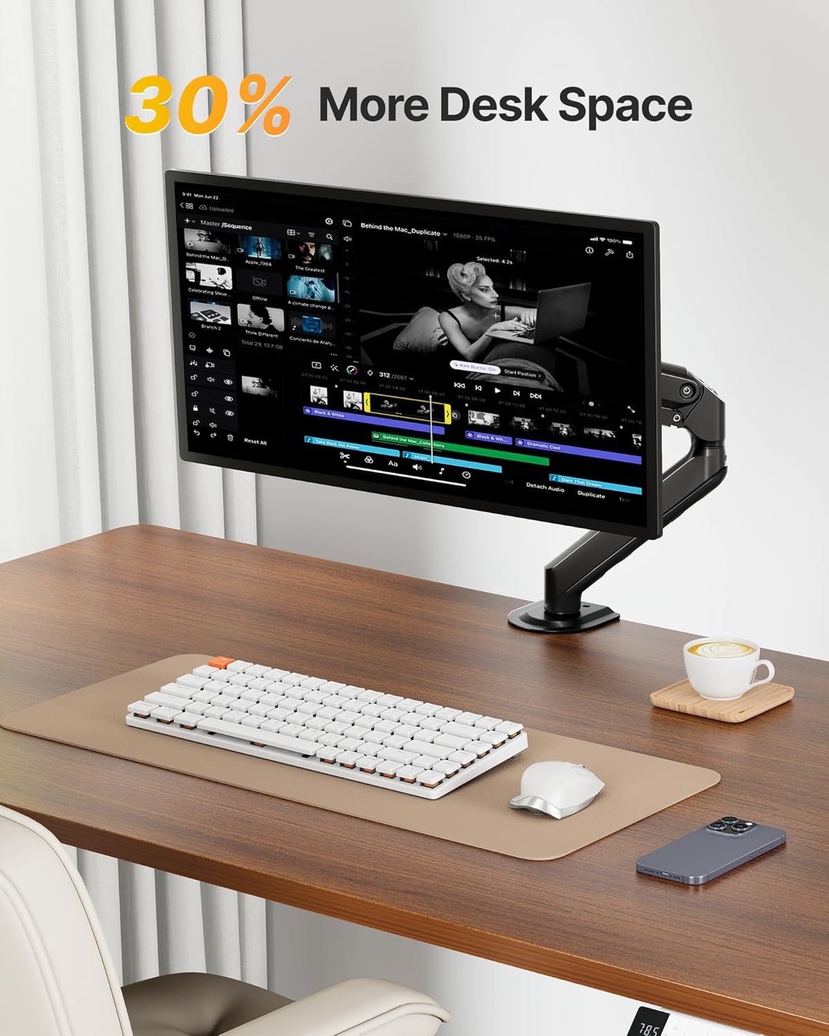 monTEK 17-32 Inch Grommet, 75/100, 20lbs Single Monitor Arm Mount for Screens, Heavy Duty Steel Mechanical Spring Desk