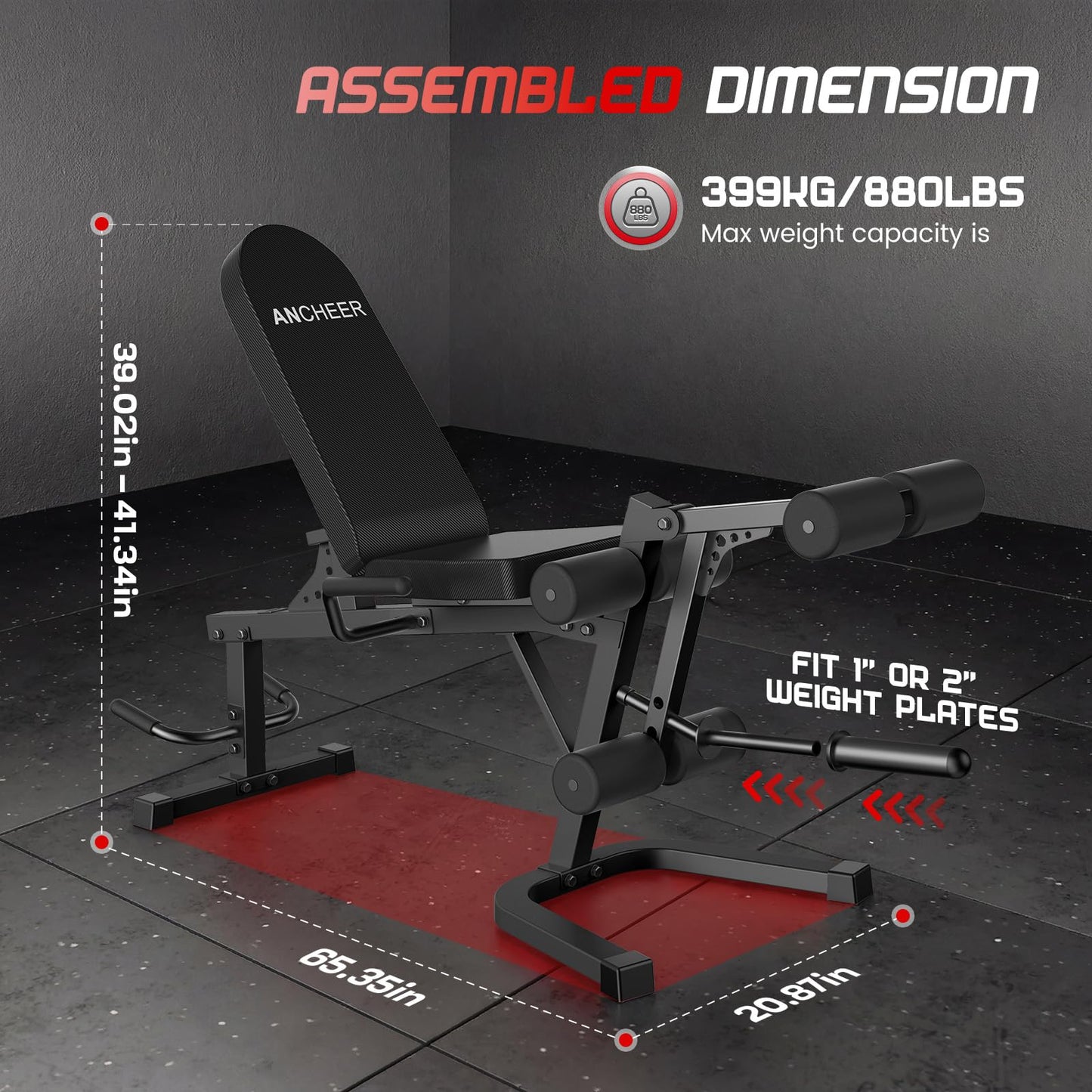 ANCHEER Leg Extension and Curl Machine, Adjustable Leg Workout Machine for Lower Body Training, 880LB Capacity Plate Loaded Leg Developer for Quads, Hamstrings & Glutes, Home Gym Equipment (Black)