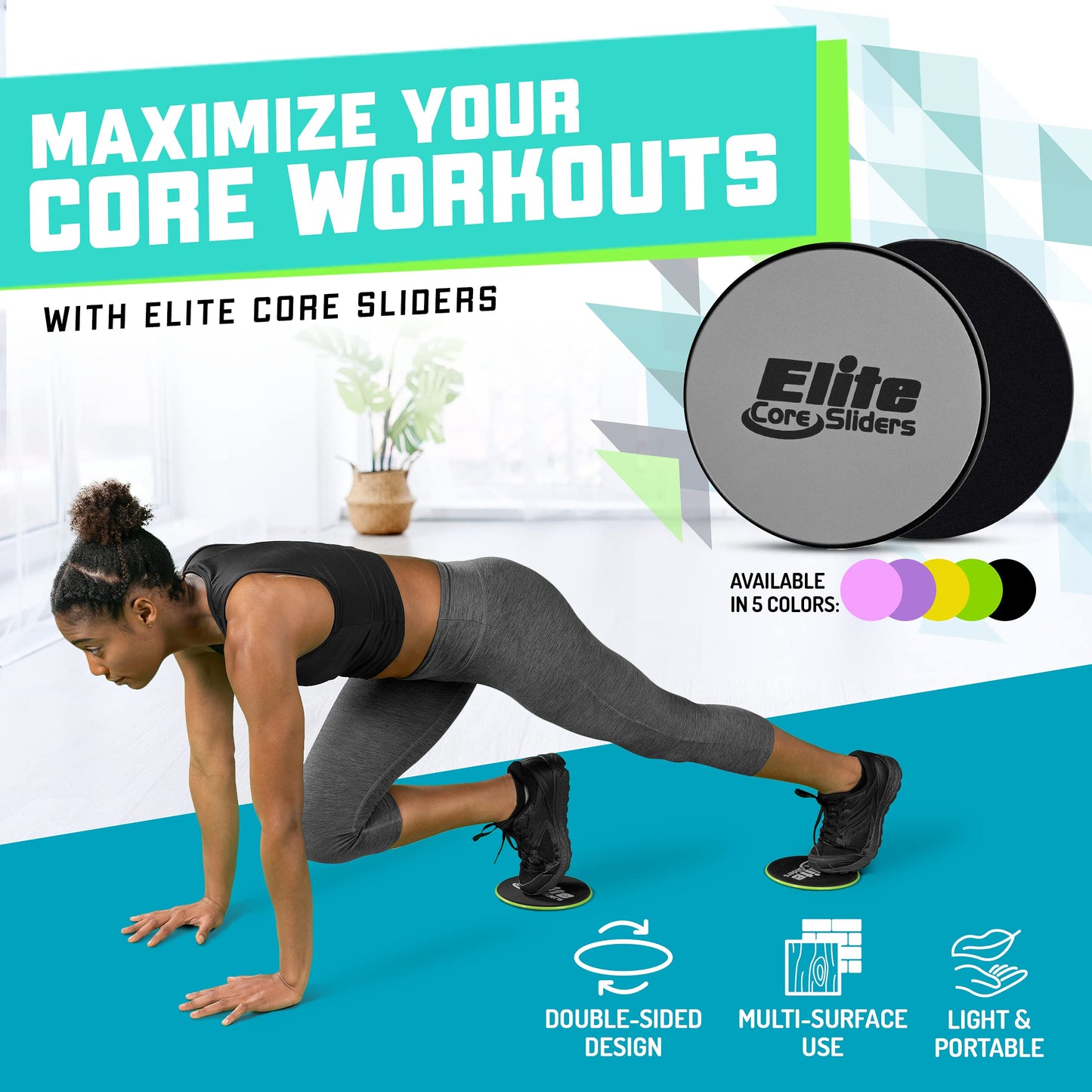 Elite Sportz Equipment Core Sliders, Exercise Gliding Discs for Strengthening, Dual Sided Gliders for Carpet & Hardwood Floors, Strength Training Equipment