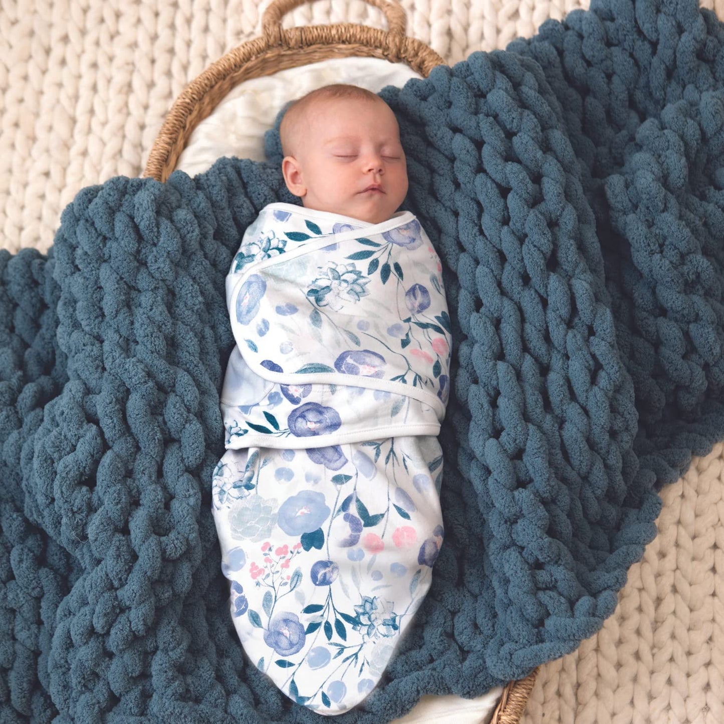 aden + anais Essentials Easy Swaddle Wrap Quick Change with Bottom Zipper, Snug Cotton Knit Baby Wrap Swaddle Blanket for Newborns, TOG 1.0, 5 Pack, Feminine Florals, 0-3 Months, Small/Medium