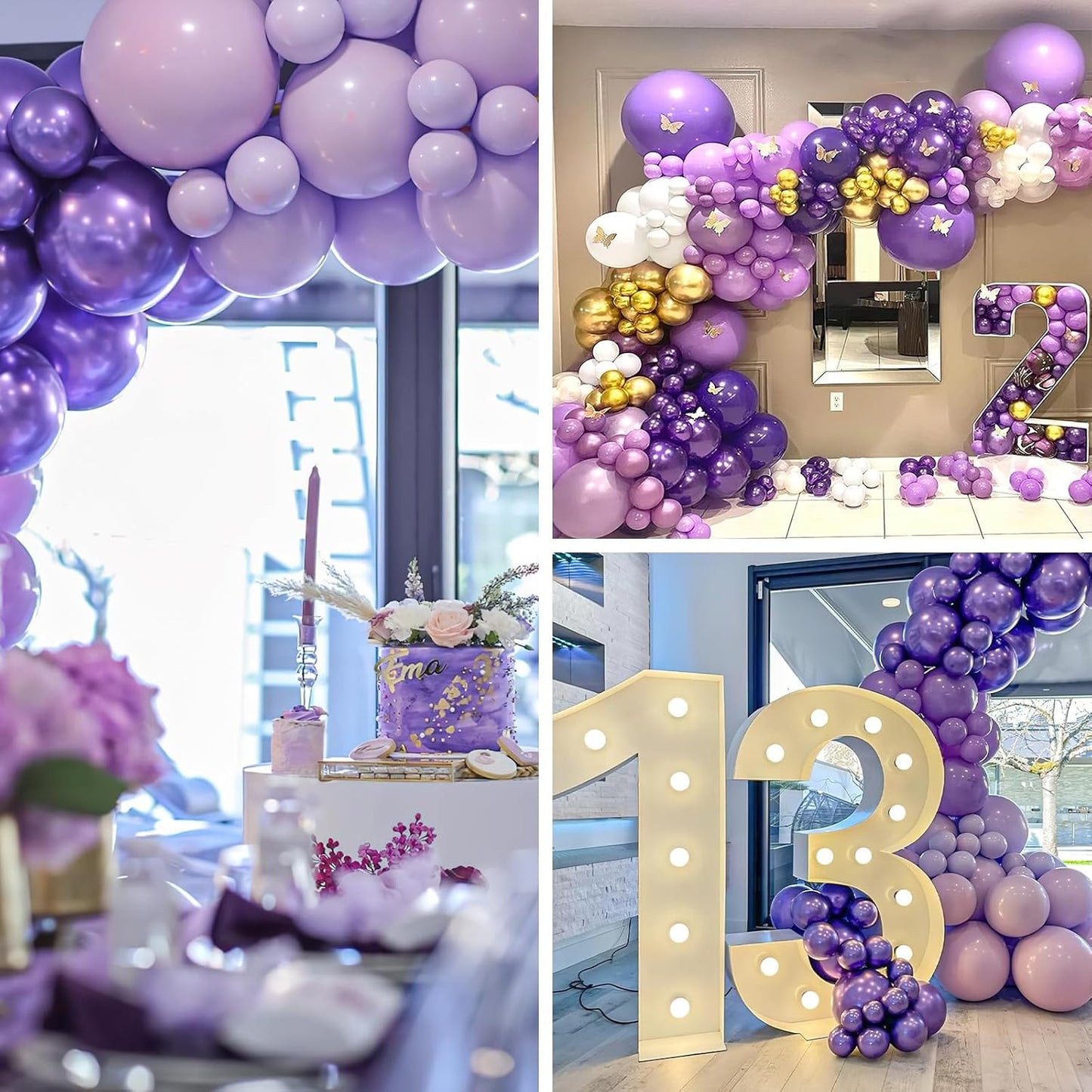 PartyWoo Purple Balloons - 140-Piece Lilac & Metallic Set for Stunning Birthday Decor | 18", 12", 10", 5" Sizes