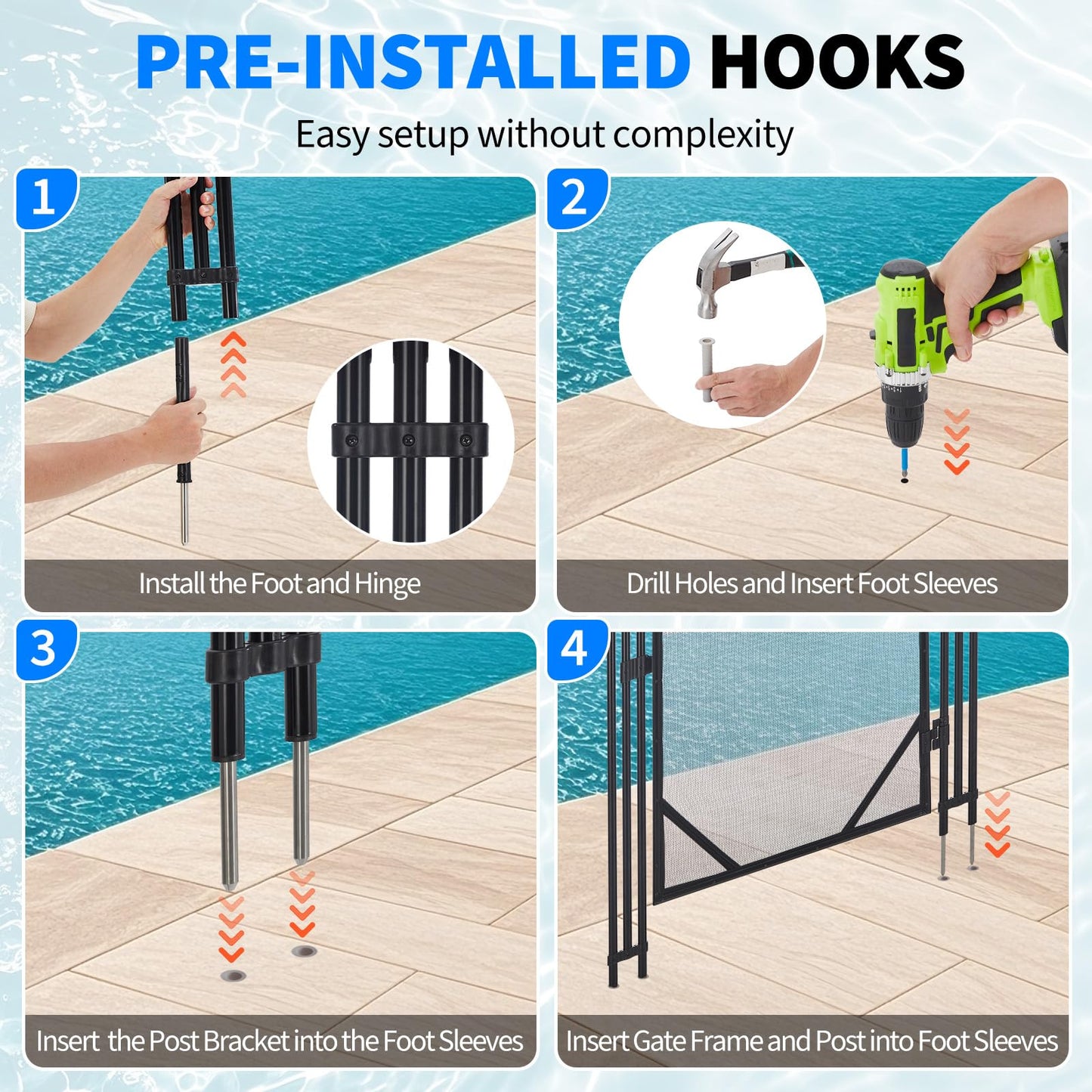 GarveeLife 4 ft x 2.5 ft Pool Fence Gate, Heavy Duty Steel Aluminum Frame, Pool Safety Fence Gate Kit with Stainless Steel Latch for Inground/Above Ground Pools, DIY Installation, Black