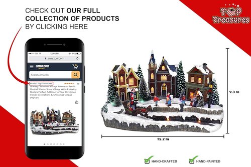 Large Animated Christmas Village - Lighted Musical Snow Scene with 4 Moving Skaters | Resin Decor