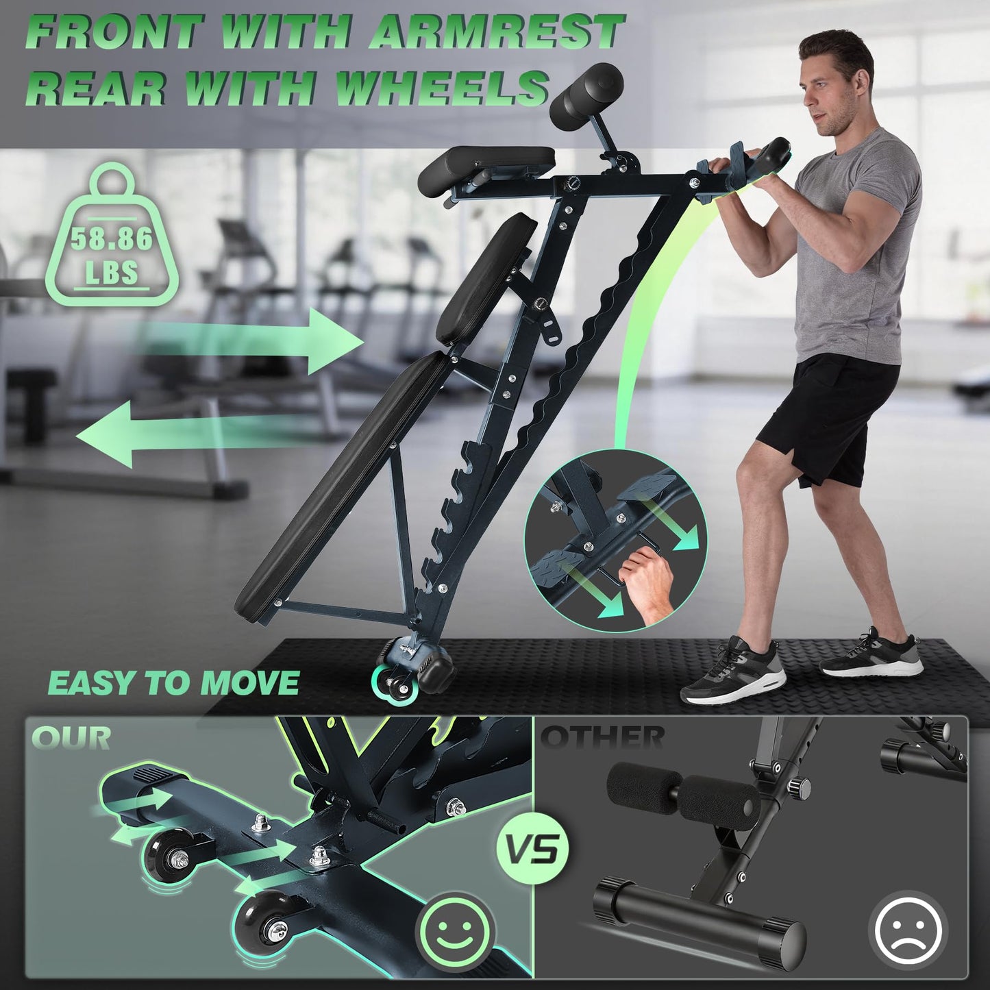 HEMERIS Adjustable Weight Bench with Roman Chair, 1000 LBS Utility Workout Bench for home gym MAX Sit/Decline/Incline Up Bench Press Exercise Equipment 75°to -20°FID Strength Training(Black)