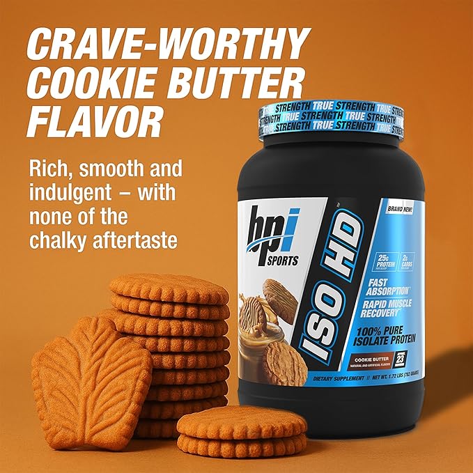 BPI Sports ISO HD Isolate Protein Powder ??100% Whey Isolate, Protein Powder for Muscle Gain - Cookie Butter - 1.6 Lb - 23 Servings
