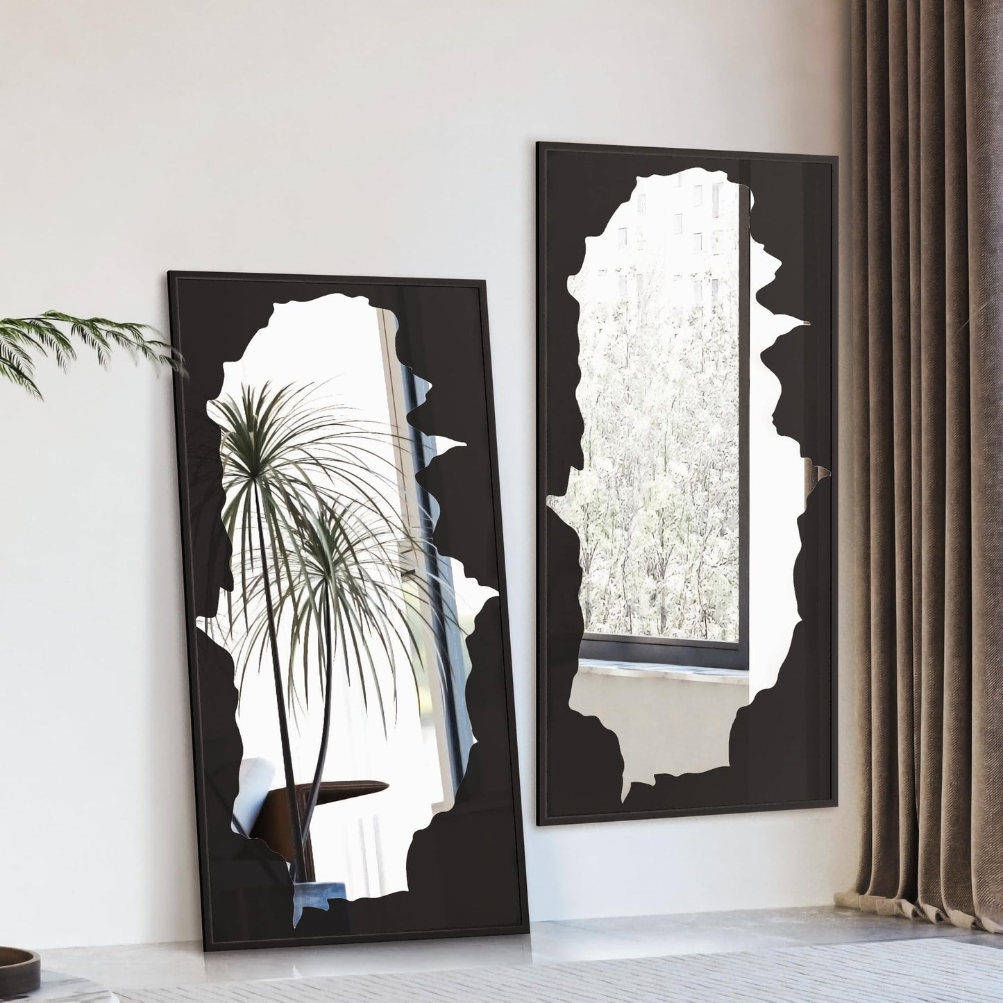 Bathroom Mirror with Black Artistic Decorative Design, Framed Rectangle Wall Mirror, 24"x36" Modern Hanging Mirror for Bathroom, Bedroom, Cloak Room, and Hallway
