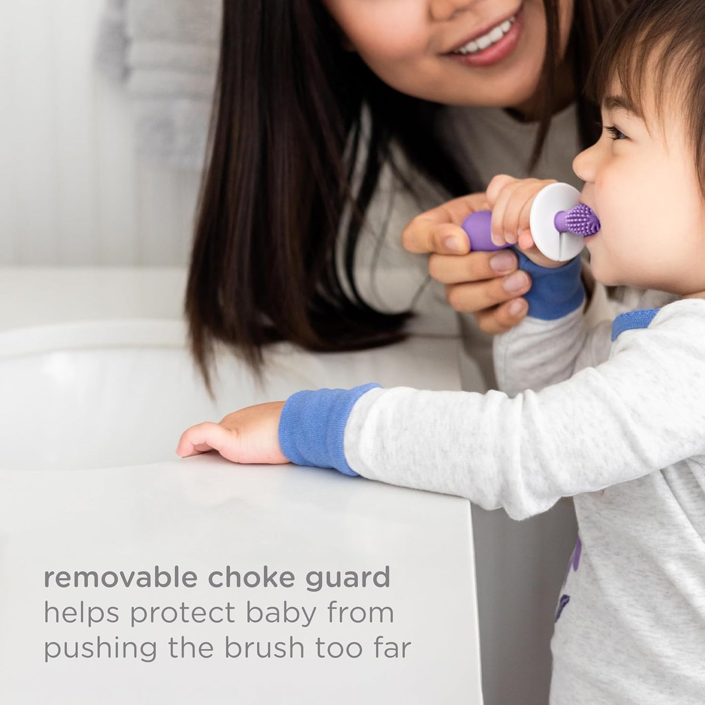 Ubbi 360° Baby Training Toothbrush - Safety Shield & Cover, Food-Grade Silicone, Smoothie Purple