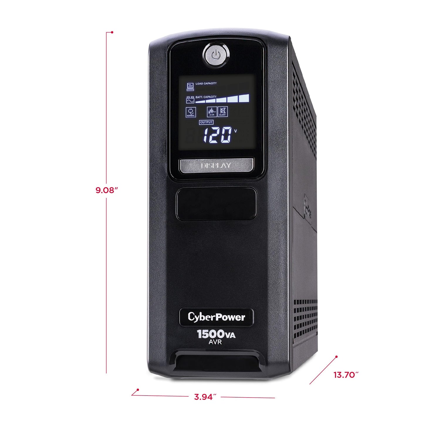 CyberPower LX1500GAVR Line‑Interactive UPS Battery Backup and Surge Protector, 1500VA/900W, AVR, 12 Outlets, LCD Display, Tower Design, UL Certified