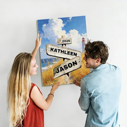 Crossroads Personalized Canvas Print - Custom Name & Date Wall Art for Couples | 8x12 Wrapped Frame