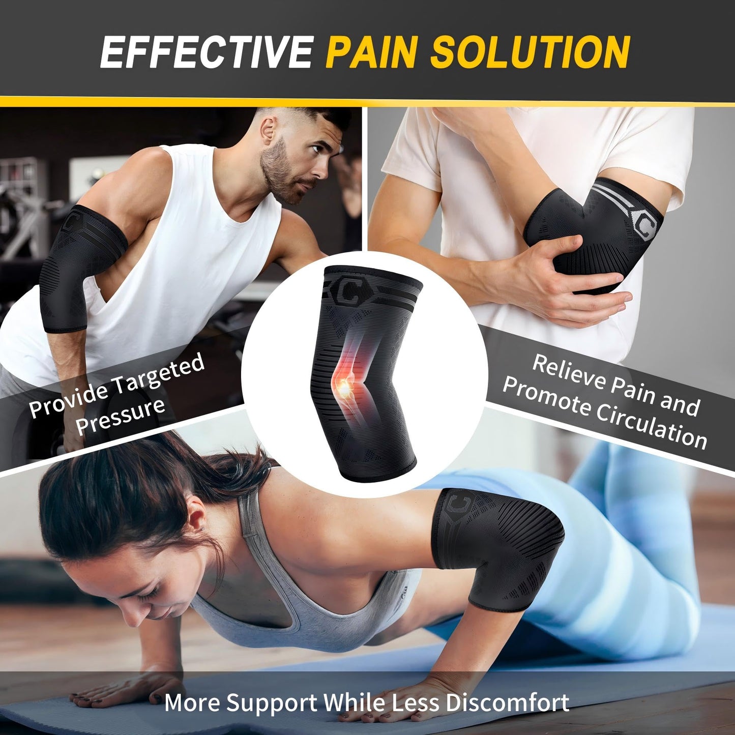 CAMBIVO 2 Pack Elbow Brace for Tennis Elbow & Tendonitis, Compression Sleeve for Golfer's Elbow & Epicondylitis Pain Relief, Breathable 3D Knit Support for Arthritis, Weightlifting, Sports & Daily Wear — Men & Women