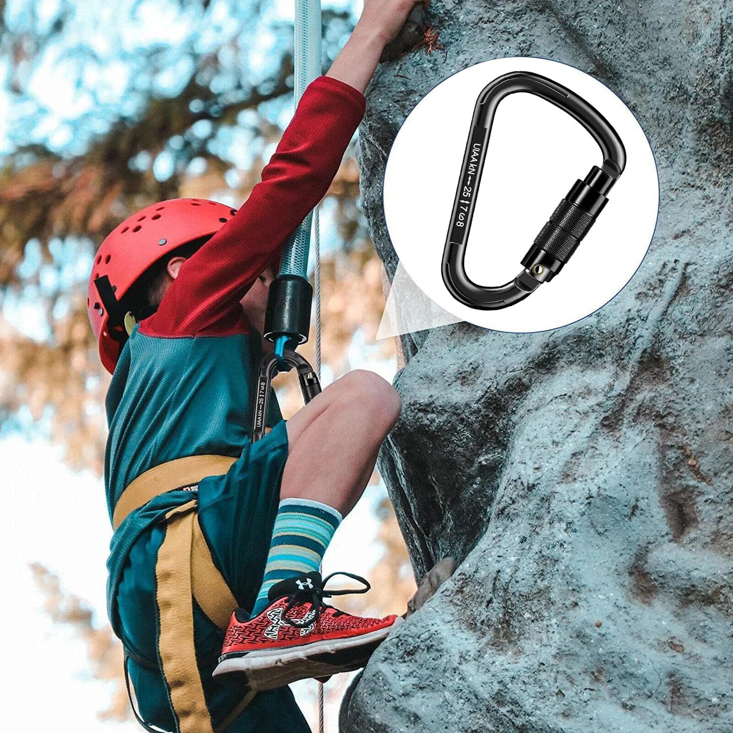 Auto Locking Carabiner Heavy Duty Carabiner 25kN Climbing Carabiner Climbing Equipment Safety Carabiners for Rappelling, Hammocks, Rescue, Dog Leash, Swing