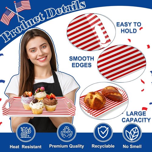 FYSUIMU Patriotic Serving Trays - 4 Pcs American Flag Design | 10 x 15 In for 4th of July Celebrations