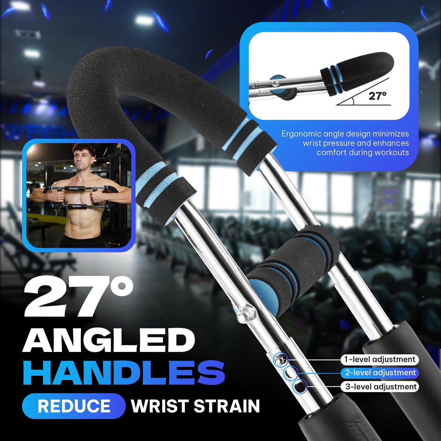 Sveltez Twister Arm Trainer for Men & Women – Upper Body Strength Bar, Chest Expander & Forearm Exerciser, Heavy-Duty Home Workout Equipment for Arm Muscle Training, 30-120 lbs Resistance (Blue)