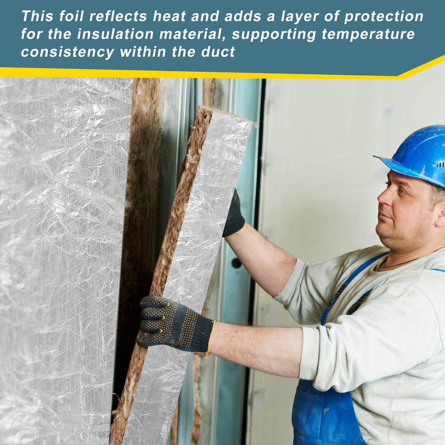 R6 Fiberglass Duct Insulation Wrap 200 sq, 48" x 50 ft Foil Faced Roll Thick Heat & Sound Insulation for HVAC Ducts, Attics, Garages & DIY Repairs