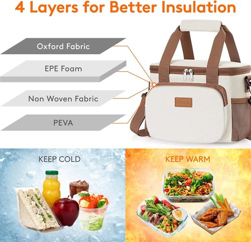 Lifewit Insulated Lunch Bag - Medium Soft Cooler Tote for Men & Women | Beige, 12-Can Capacity (9L)