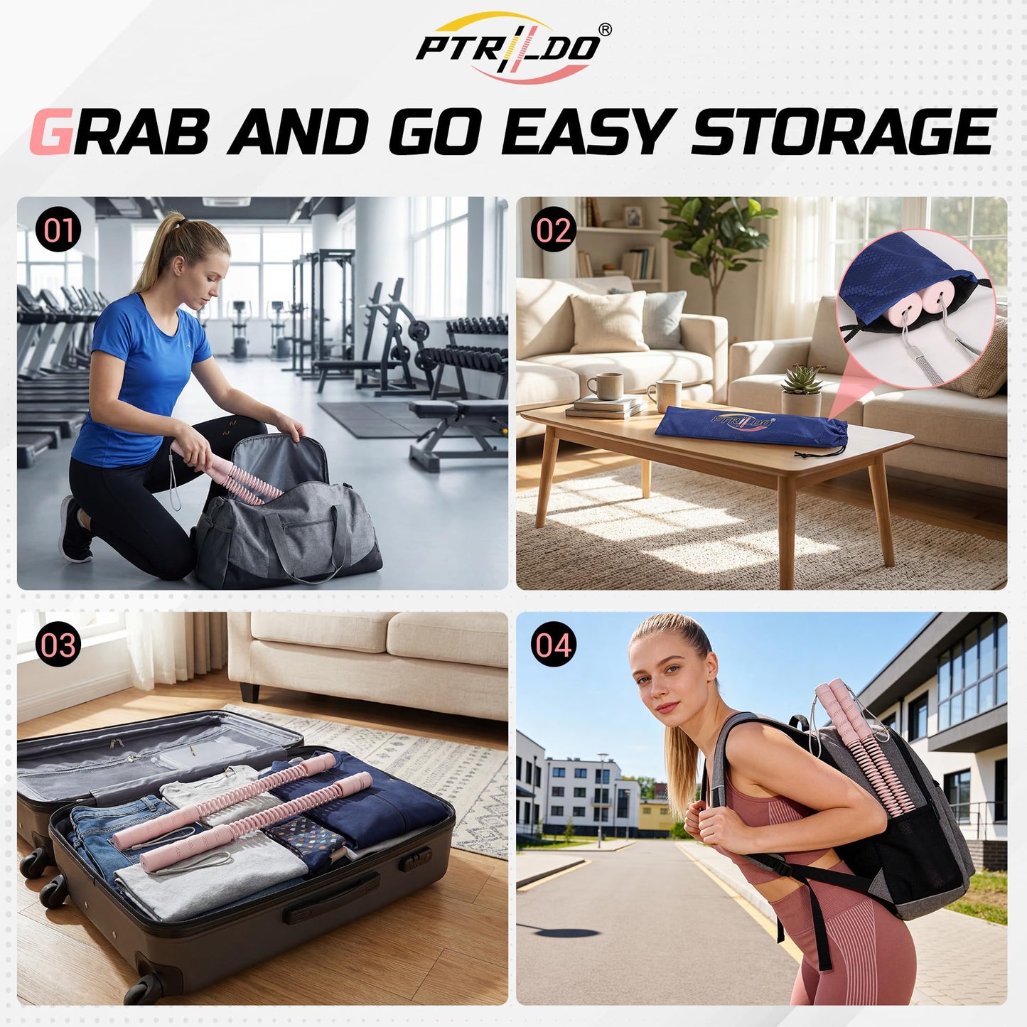 Cordless Battle Ropes for Home Gym & Apartment-Portable Ropeless Battle Ropes with 3 Adjustable Resistance Levels for Strength Training, HIIT & Full Body Exercise Includes Workout Guide & Storage Bag