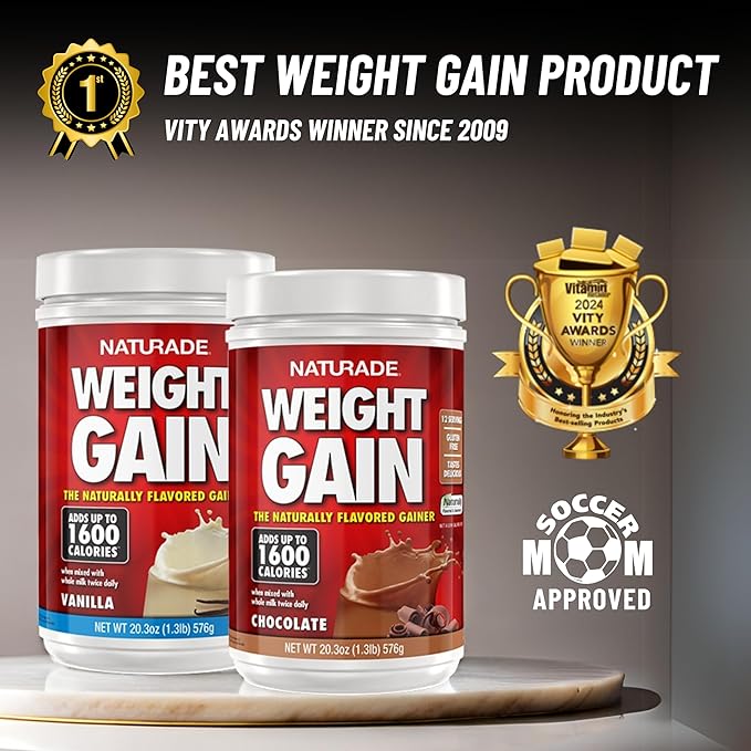 Naturade All Natural Weight Gain Drink Mix - Gluten Free, Delicious Taste, 1600 Calories per Servings - Mass Gainer w/Carbohydrates & Protein - Chocolate, 40.6 Ounce (24 Servings)