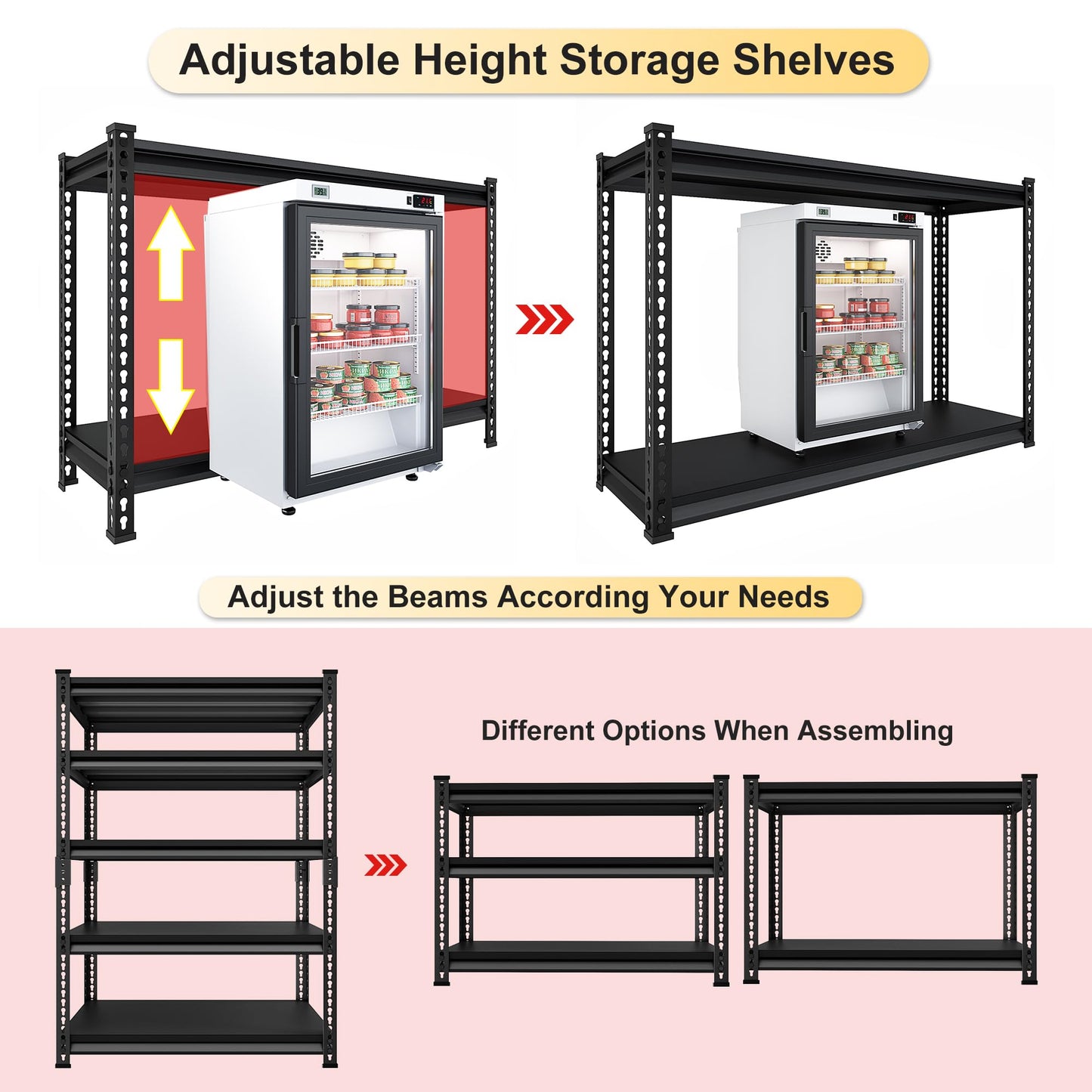 SDXYSTCE Garage Shelving Heavy Duty, 2200 Lbs Loads Garage Storage Shelves Heavy Duty, 5-Tier Metal Shelving Units and Storage for Basement, Retiple Tanks,40''Wx18 Dx72 H,Black