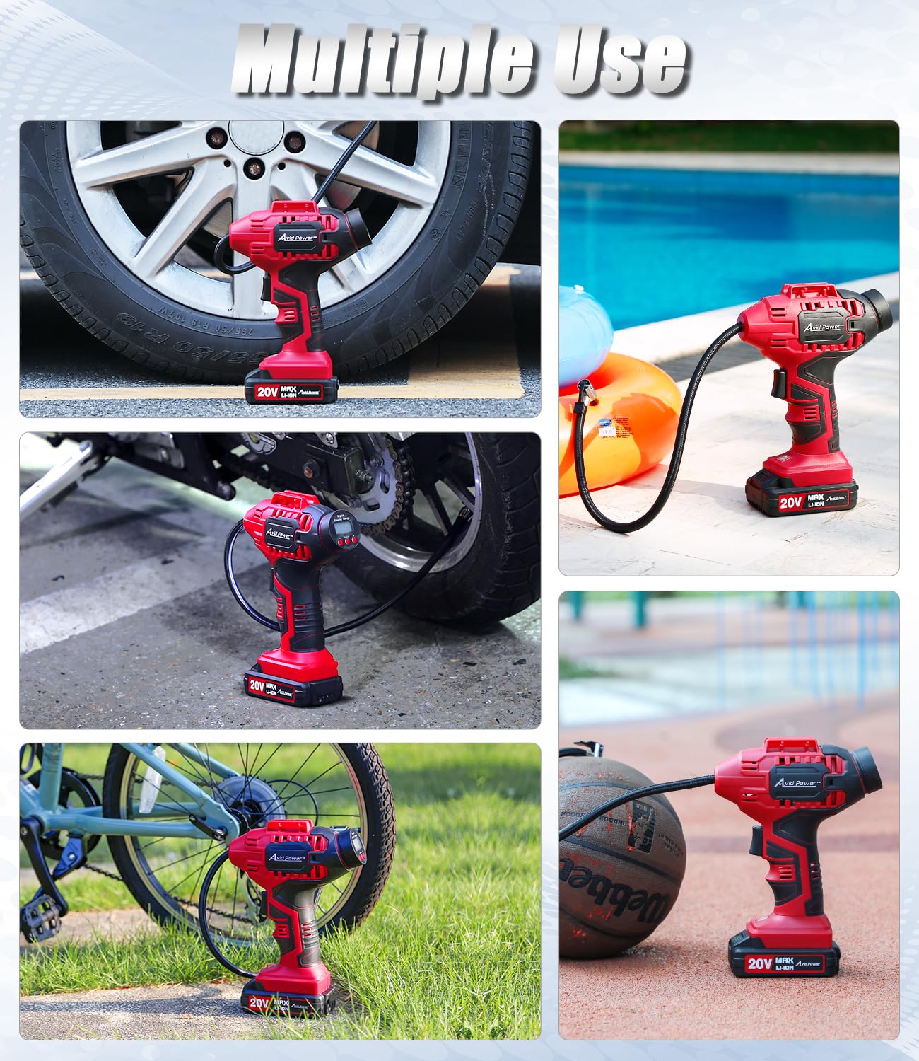 AVID POWER Tire Inflator Portable Air Compressor, with 12V DC Adapter and Digital Pressure Gauge, bundle with 1200W Car Polisher, 6 Variable Speed 1000-3500 RPM, Rotary Buffer Waxer Kit